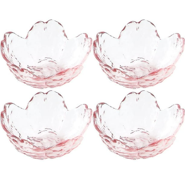 4 platos Sakura plato de salsa de soja con lado dorado, platos de condimento de vidrio en forma de Sakura/platos de aperitivo rosa con Phnom Penh, ensalada de cristal japonesa B