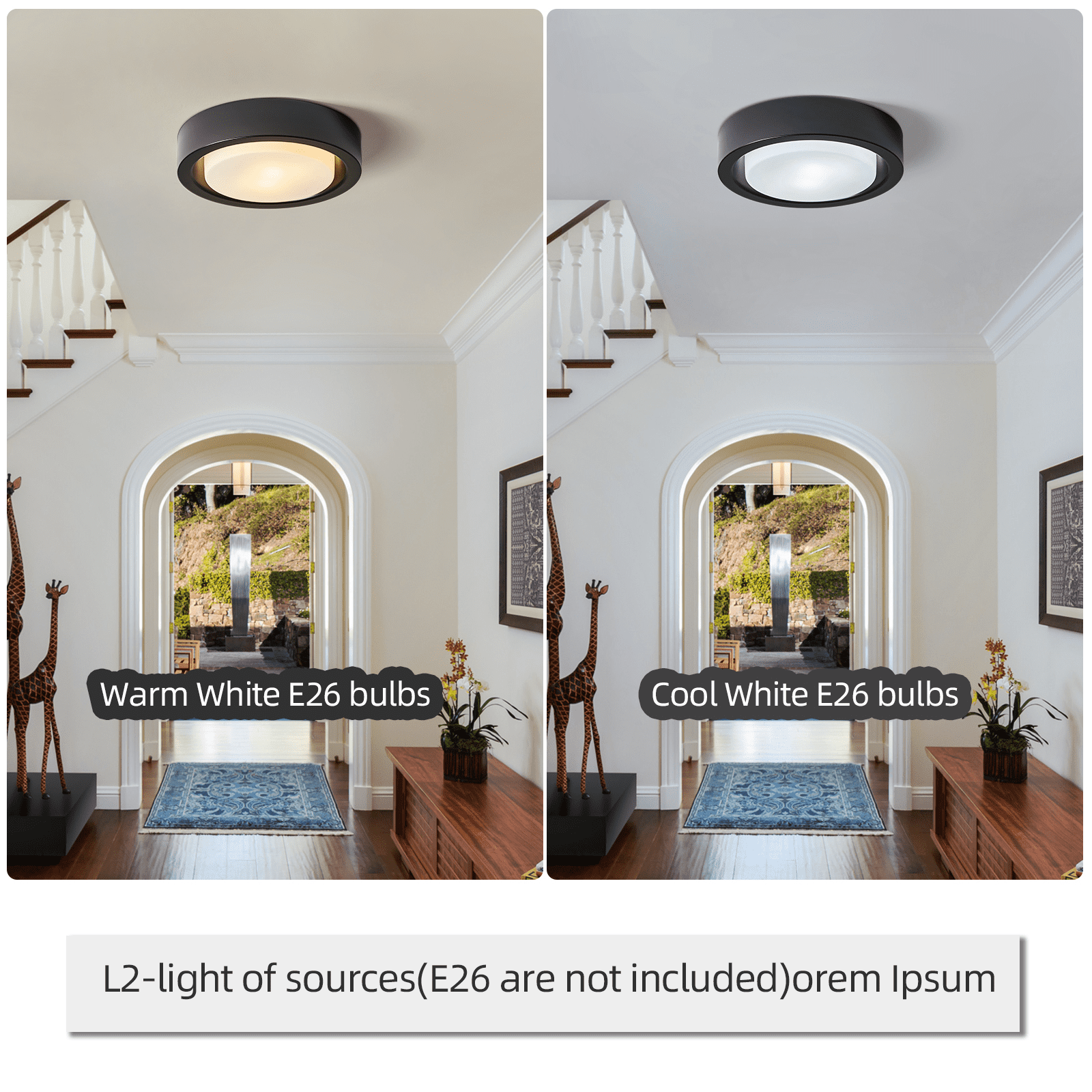 HEYAN 13 Inch Black Flush Mount Ceiling Light Fixtures Modern Round Metal Ceiling Light with White Frosted Glass Shade for Hallway Bedroom Kitchen