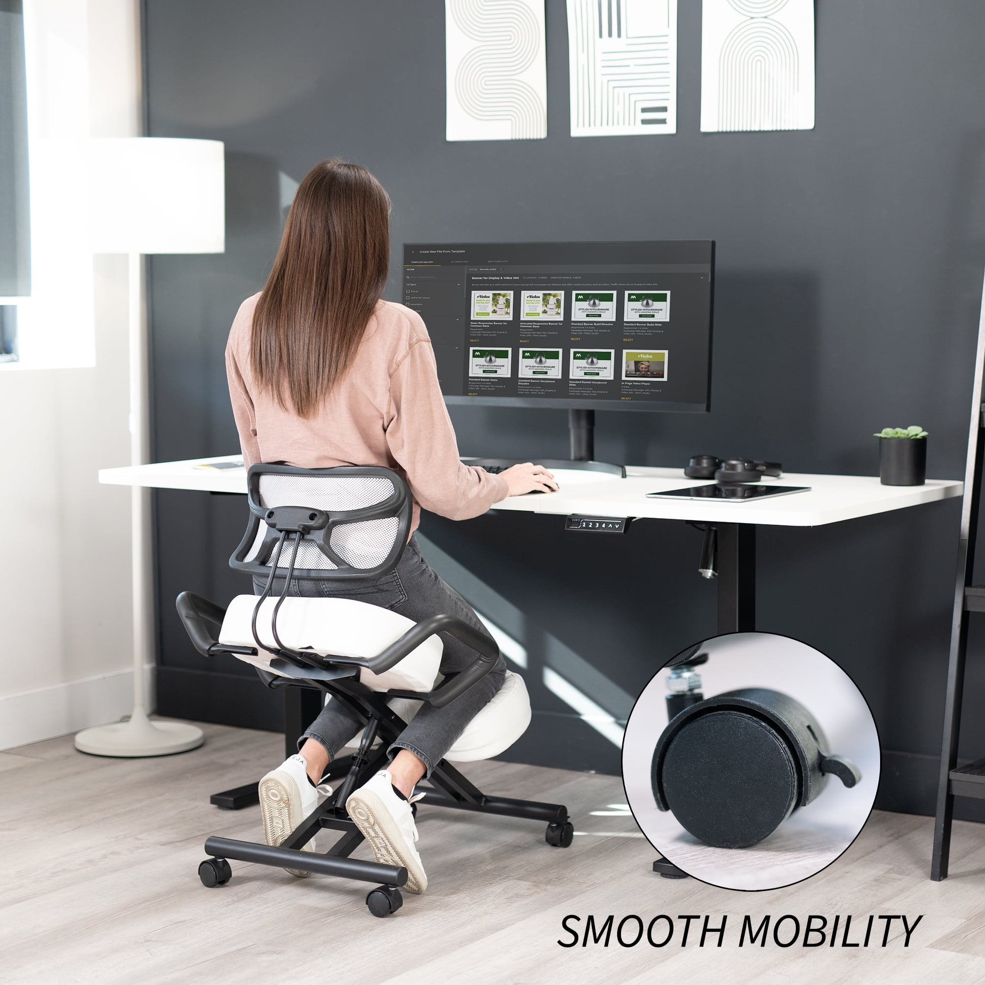 Gray Adjustable Ergonomic Kneeling Chair with Back Support – Dragonn