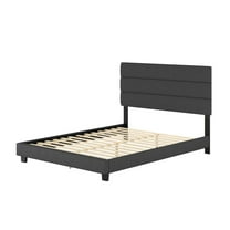 Boyd Sleep Sicily Black Linen Queen Size Fully Upholstered Platform Bed Frame with Adjustable Headboard