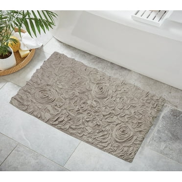 Home Weavers Bell Flower Collection Bathroom Rug 100% Cotton Tufted Bath Rugs, Soft Absorbent Bath Rugs, Non-Slip Bath Mats, Machine Washable, Bath Mats for Bathroom Floor, 24"x40" Rectangle, Linen