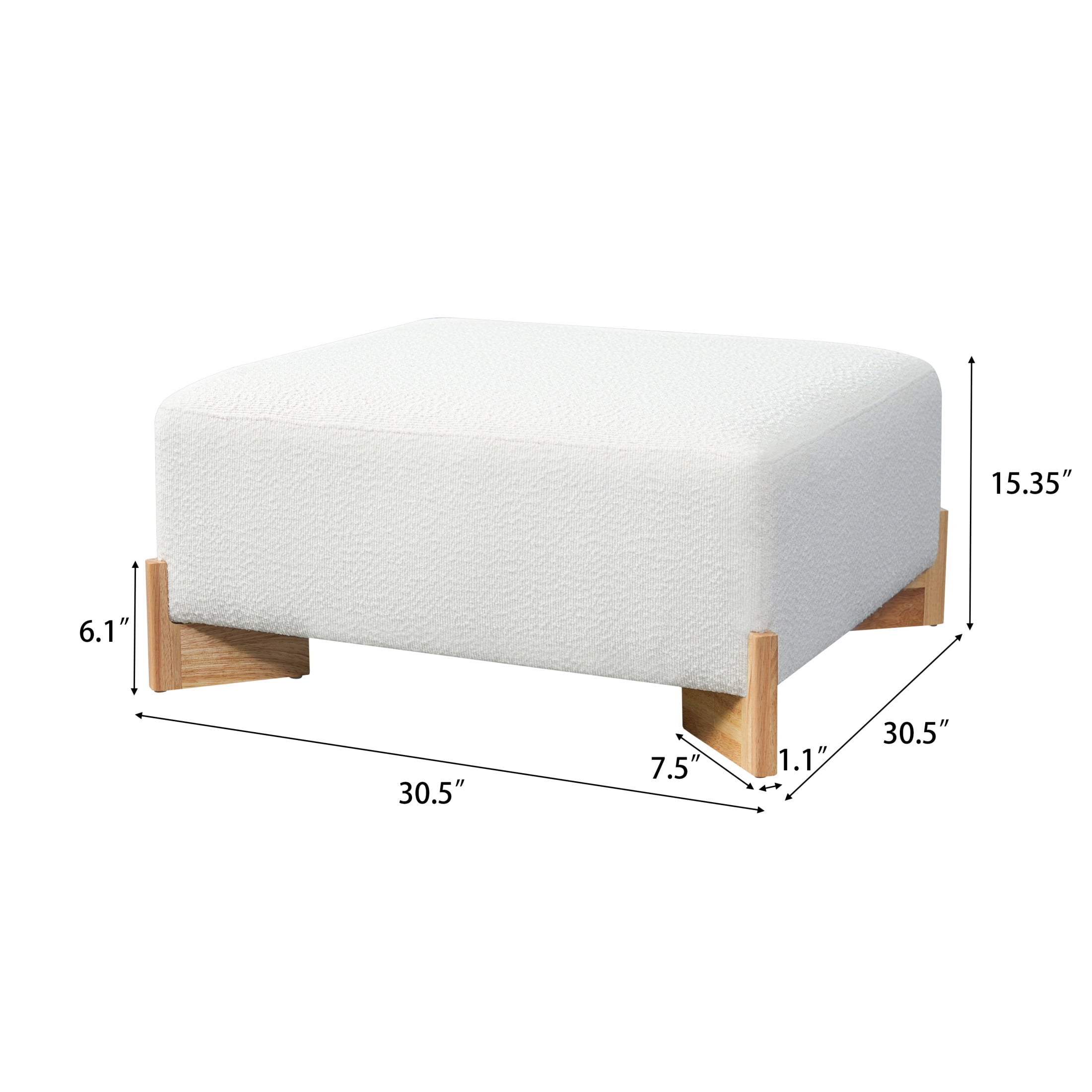 Christopher Knight Home Square Boucle Upholstered Ottoman with Solid Wood Legs, Ivory