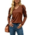 thumbnail image 2 of Womens Shirt V Neck Casual Tshirts Puff Sleeve Tops for Women Solid Color Casual Tunic Tops Blouses, 2 of 5
