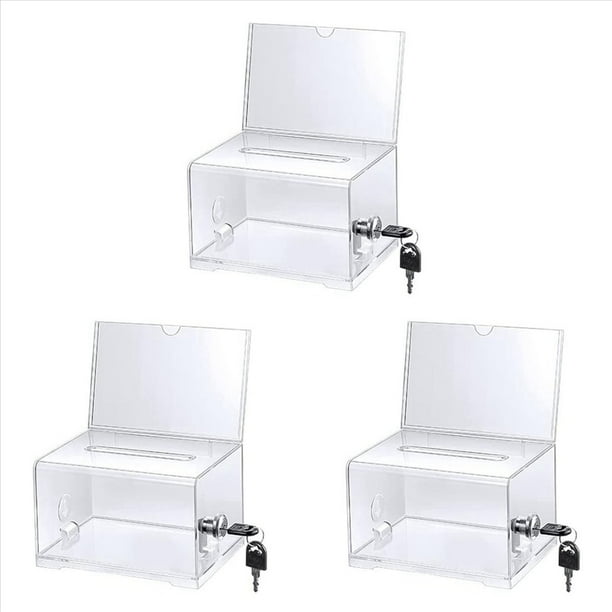 3 Paquete de Caja de DonacióN de AcríLico con Cerradura, Urna Transparente con Soporte para Carteles, Caja de Sugerencias para RecaudacióN de Fondos