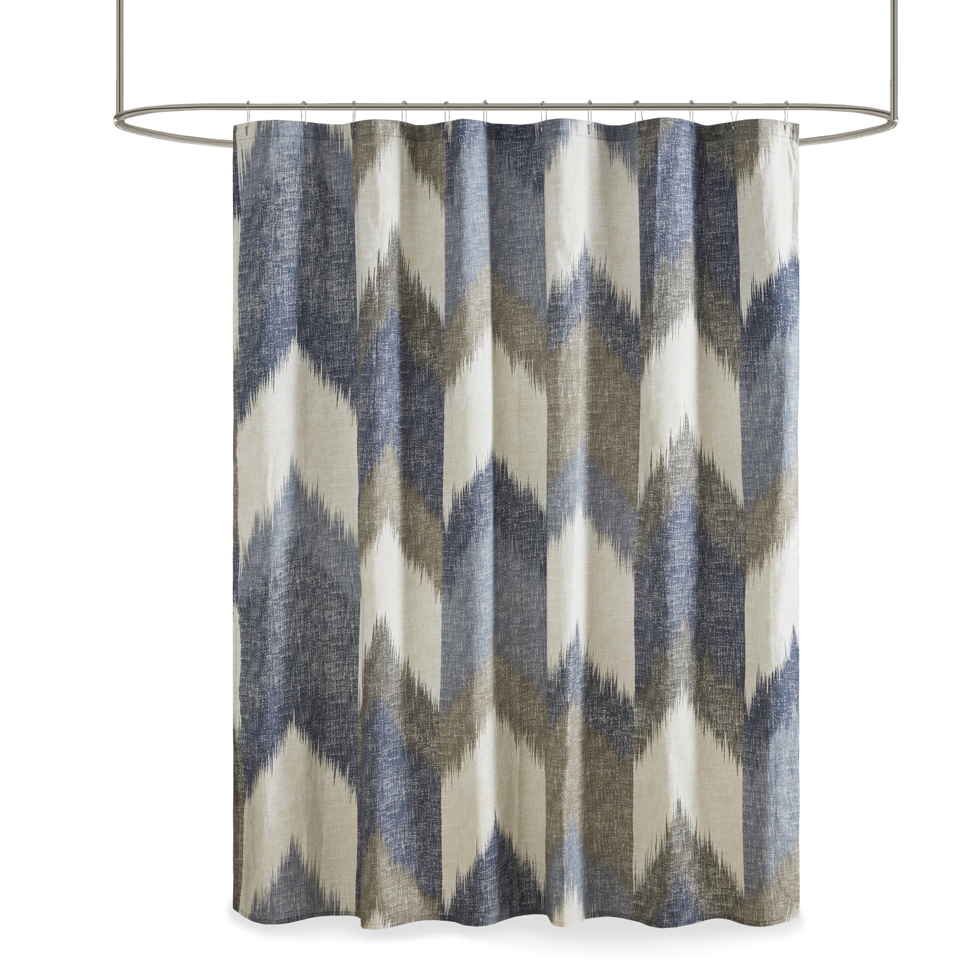 INK+IVY Chevron Shower Curtain, 100% Cotton Bathroom Curtain with 12 Button Holes, Navy, 72" x 72"