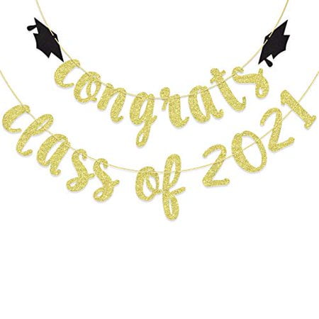 Bannière Félicitations Classe de 2021, Bannière de Chapeau de Graduation, Fournitures de Fête de Fin d'Études Secondaires et Universitaires