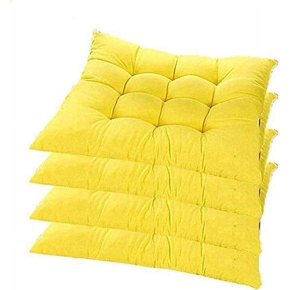 Nvzi Set of 4 Indoor/Outdoor Chair Cushion, Cotton Chair Pads Square, Cushions for Wicker Chair Seat, for Rocking, Dining, Patio, Camping, Kitchen Chairs (40X40cm),Yellow
