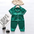 thumbnail image 4 of FYDUU Toddler Baby Boys Girls Pajamas Satin Silk Pajama Sets Short Sleeve Button Down Shirt Tops + Long Pants Sleepwear Outfits Loungewear Set Nightwear 3-4 Years, 4 of 4