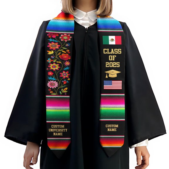 Personalized Mexican Graduation Stole, Class Of 2025 Stole Sash, Country Mixed Flag Stoles, Grad Stole Gift
