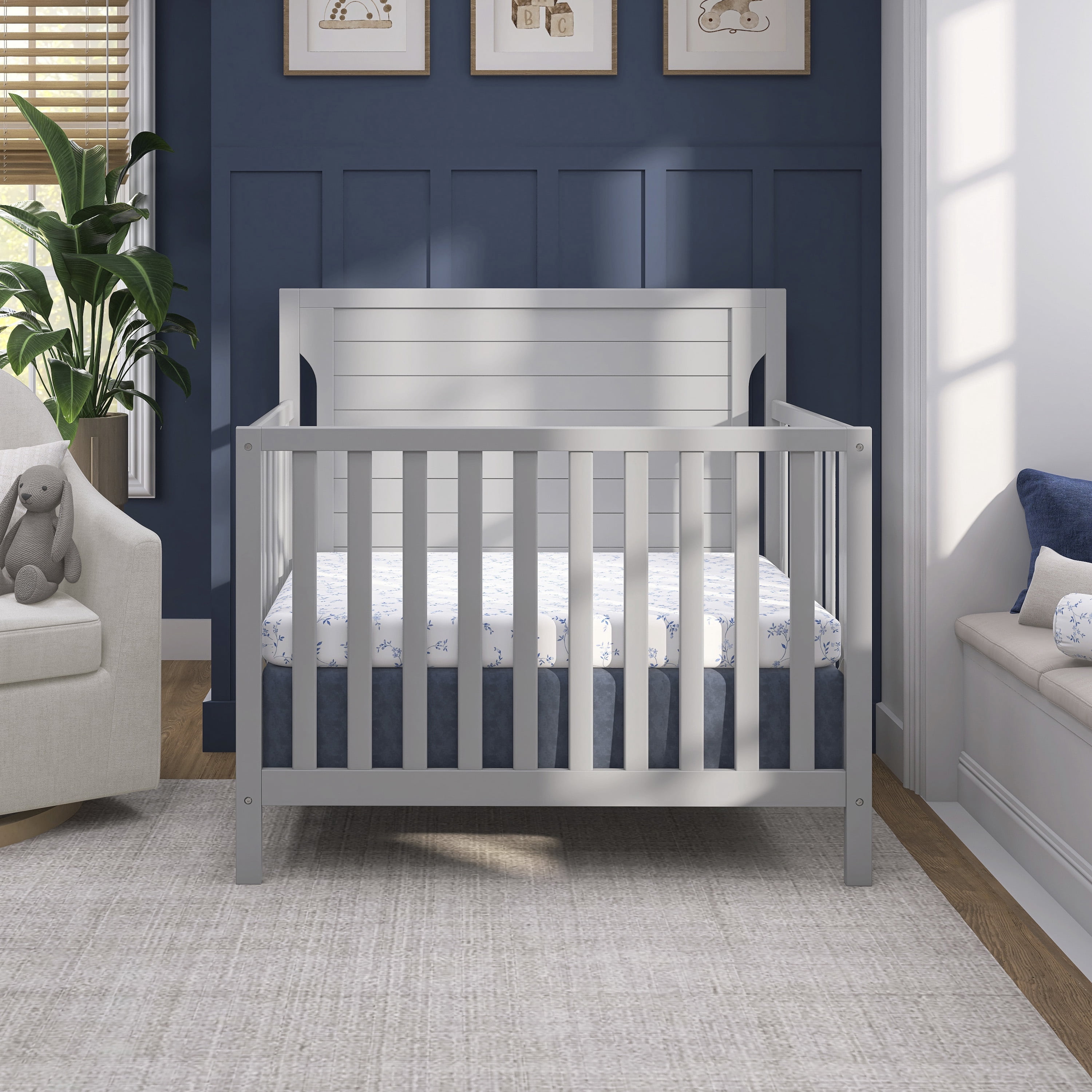 Dream On Me Bellport 4 in 1 Convertible Mini/Portable Crib in Pebble Grey, Non-Toxic Finish, Made of Sustainable New Zealand Pinewood, with 3 Mattress Height Settings