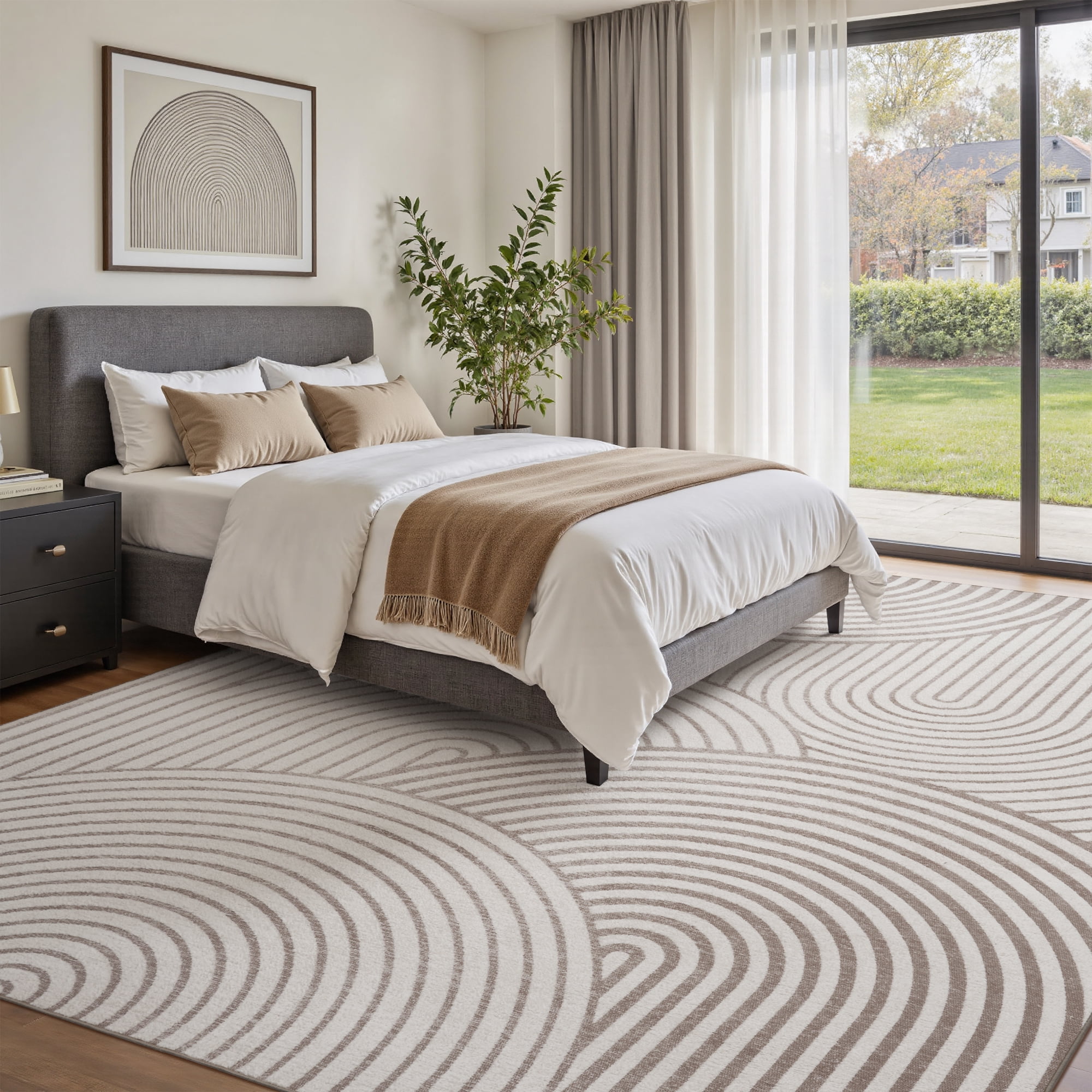 SIXHOME 6'x9' Rugs for Living Room Washable Bedroom Rug Jacquard Textured Boho Beige Area Rug Modern Geometric Soft Neutral Carpet Non Slip Indoor Rugs for Dining Room Home Office