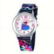 Peace, Love & Happiness Girls'Stainless Steel Watch, Printed Fabric Strap