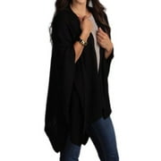 Taleen Knitted Poncho Cape Shawl Wrap with Pockets, 3 Colors (black), 43"X55"