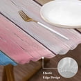 thumbnail image 3 of Blue Pink Brown Ombre Round Tablecloth, Fitted Table Cover with Elastic for 36"-44" Round Tables, Vintage Farmhouse Wooden Table Cloth Outdoor Indoor Dinning Party Waterproof Tablecloths, 3 of 7