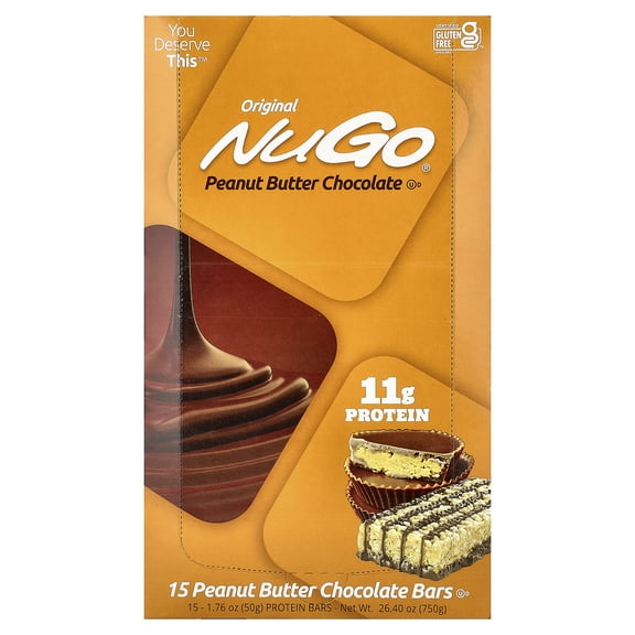 NuGo Nutrition Original Protein Bars, Peanut Butter Chocolate, 15 Bars, 1.76 oz (50 g) Each