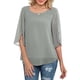 thumbnail image 1 of Camiseta de gasa informal con cuello redondo y mangas con volantes y doble capa para mujer, color gris XL, 1 of 5