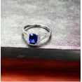 thumbnail image 5 of 7x5mm Emerald Cut 2 Carat Blue Sapphire and Moissanite Diamond Halo Engagement Ring in 10k White Gold, 5 of 5
