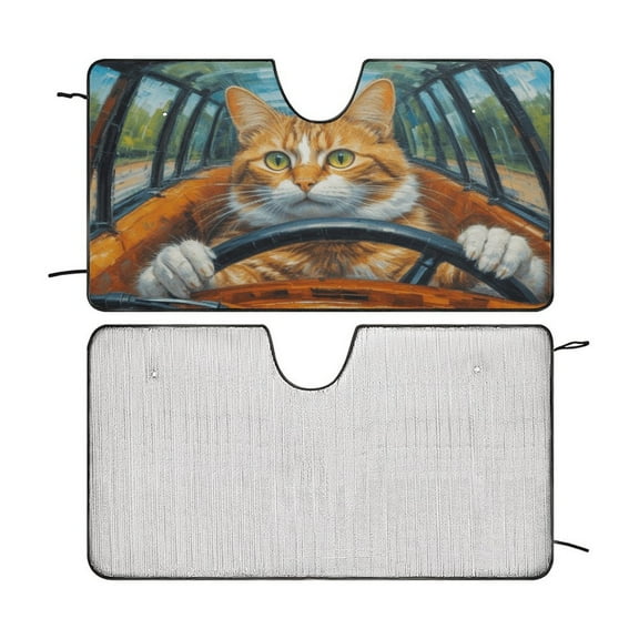 Cat Car Windshield Sun Shade Fun Animal Cool Fold-able UV Ray Sun Visor Protector Sunshade to Keep Your Vehicle Cool 51"x28"