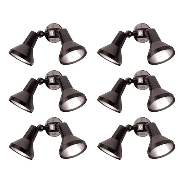 Ciata Luz de inundación de seguridad para exteriores de 15 pulgadas, 2 cabezales con cuerpo de aluminio fundido resistente, 150 W PAR38, acabado negro resistente a la intemperie, paquete de 6