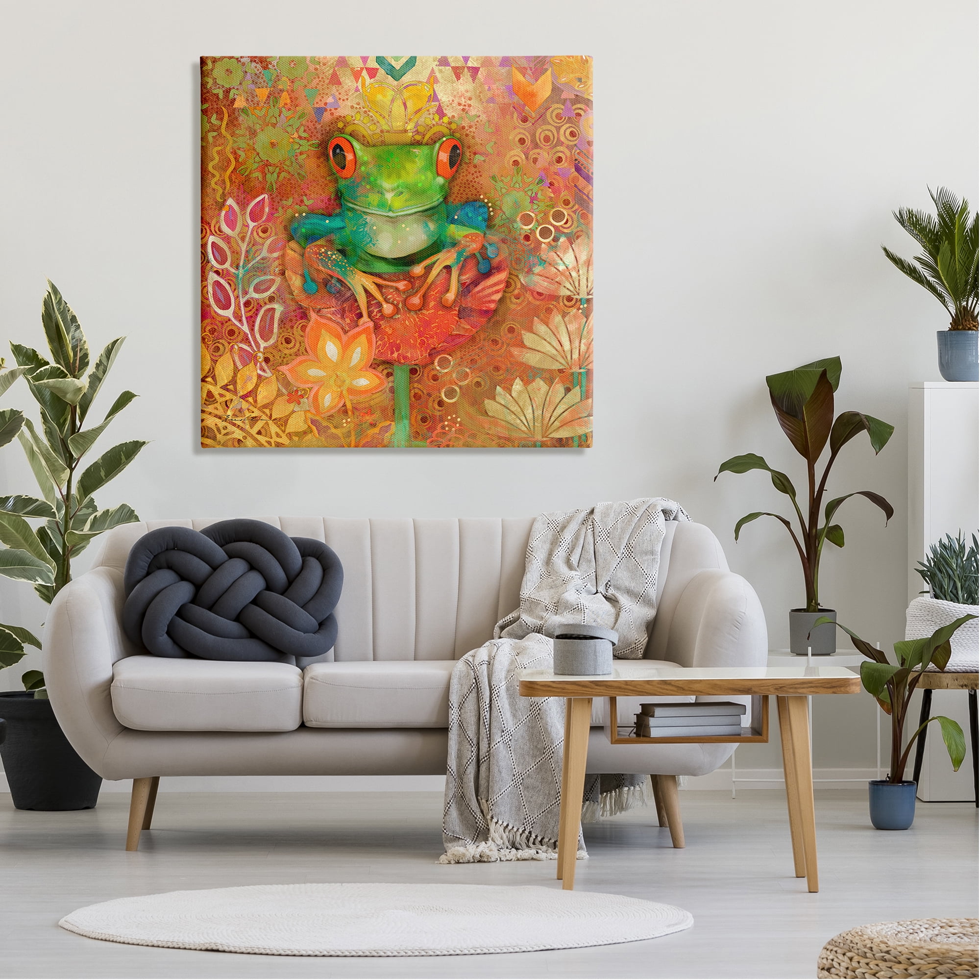 Stupell Industries Frog Perched on Flower Animals & Insects Painting Gallery Wrapped Canvas Art Print Wall Art, 36 x 36