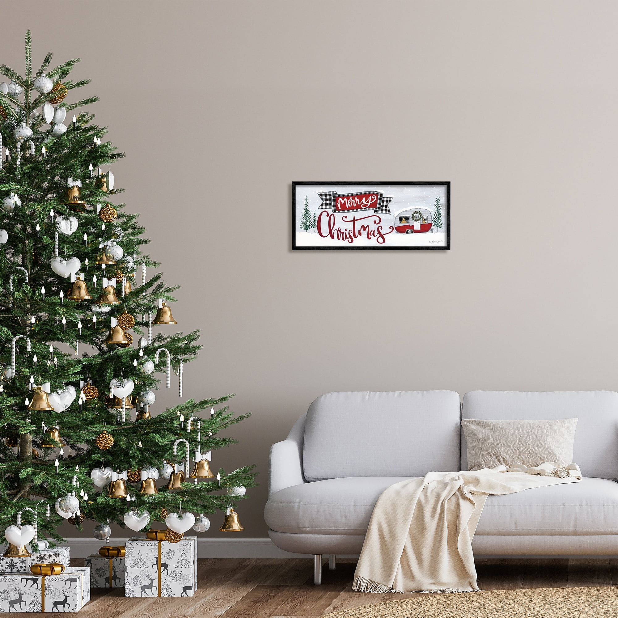 Stupell Industries Merry Christmas Winter Sentiment Festive Snowy Camper Trailer, 24 x 10,Design by Sara Baker