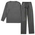thumbnail image 4 of Mqqzkk Mens Pajama Sets Comfy Long Sleeve Sleepwear Top & Solid Drawstring Pyjama Pants with Pocket 2 Piece Loungewear PJs Sets 2X-L, 4 of 4