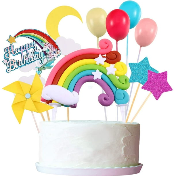 22 pièces licorne gâteau Topper Kit nuage arc-en-ciel ballon joyeux  anniversaire bannière moulin à vent décoration de gâteau pour garçon fille  enfant anniversaire 
