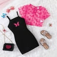 thumbnail image 2 of LUOGENLI Girl Summer Outfits Size 6/6X Girls' Letter Printed Long Dress Solid Color Short Sleeve with Two Piece Set Girl Summer Outfits Size 8-10 Under 20 Summer 4-5 Years, 2 of 5