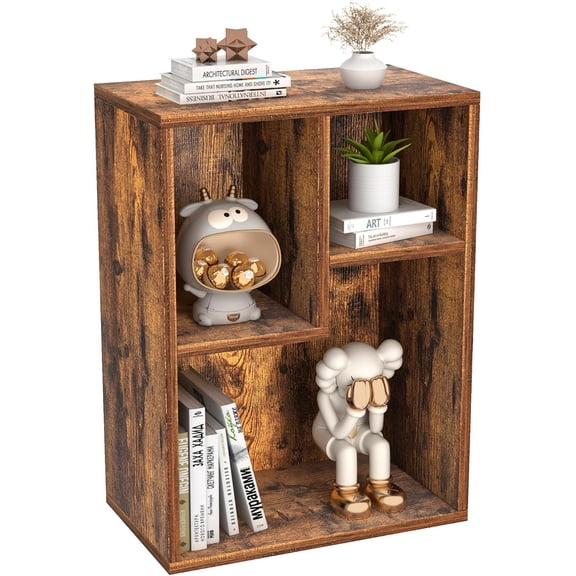3-Cube Small Bookshelf, Modern Bookcases with Shelves Height Up to 12.8 Inches, Suit for Common Size Textbook, Vertical or Horizontal, Cubby Storage Organizer,Rustic Brown