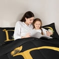 thumbnail image 4 of Homewish Initial D Letter Bedding Comforter Set 7-Piece, Butterfly Rose Floral King Bedding Sets, Black Gold Sequin Print Reversible Bed Sheets, Breathable Home Decor, 4 of 7