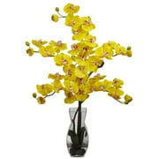 Nearly Natural Phalaenopsis with Vase Silk Flower Arrangement, Yellow
