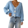 thumbnail image 3 of Chic 3D Flower Crop Cardigan Sweaters for Female Fall Loose Open Front Long Sleeve Knitted Cozy Outerwear Sky Blue L, 3 of 9