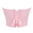 thumbnail image 4 of Luxalzxs Womens Sexy Strapless Bustier Crop Tops Back Lace-Up Sequins Boned Going Out Party Y2K Pink Corset Top, 4 of 5