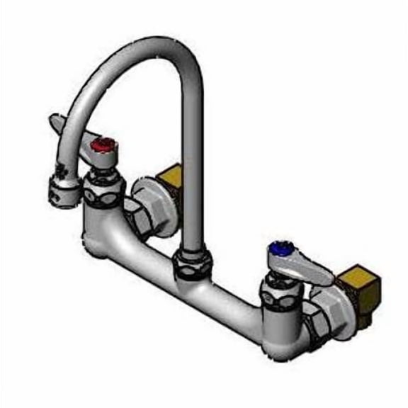 T&S Brass - Faucet, 8'' Wall Mount, Lever Handles, Swivel Gooseneck, VR Aerator, B-0230-K Elbow Kit
