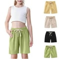 thumbnail image 4 of ZACPNCV 4PC Girls Bermuda Shorts Knee Length Summer Casual Cotton Linen Shorts Lightweight Elastic Waist Drawstring Short Pants Yellow 5-6 Years, 4 of 9
