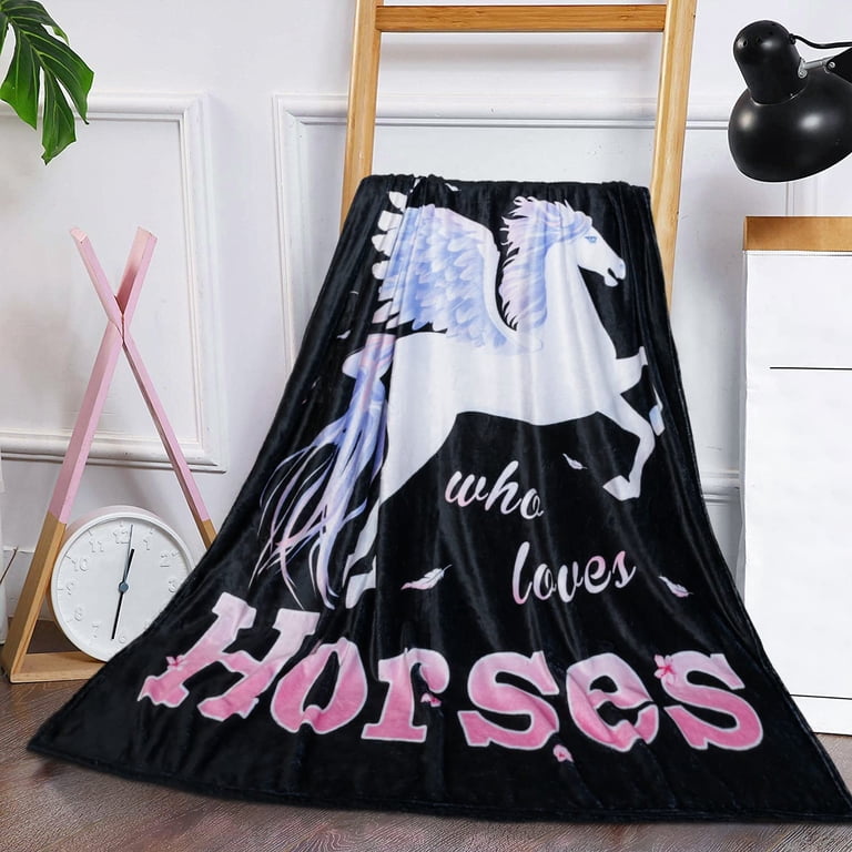 Horse Lover Throw Blanket - Super Soft Flannel 80x60 Inch, "Just A Girl Who Loves Horses" Gift For Her