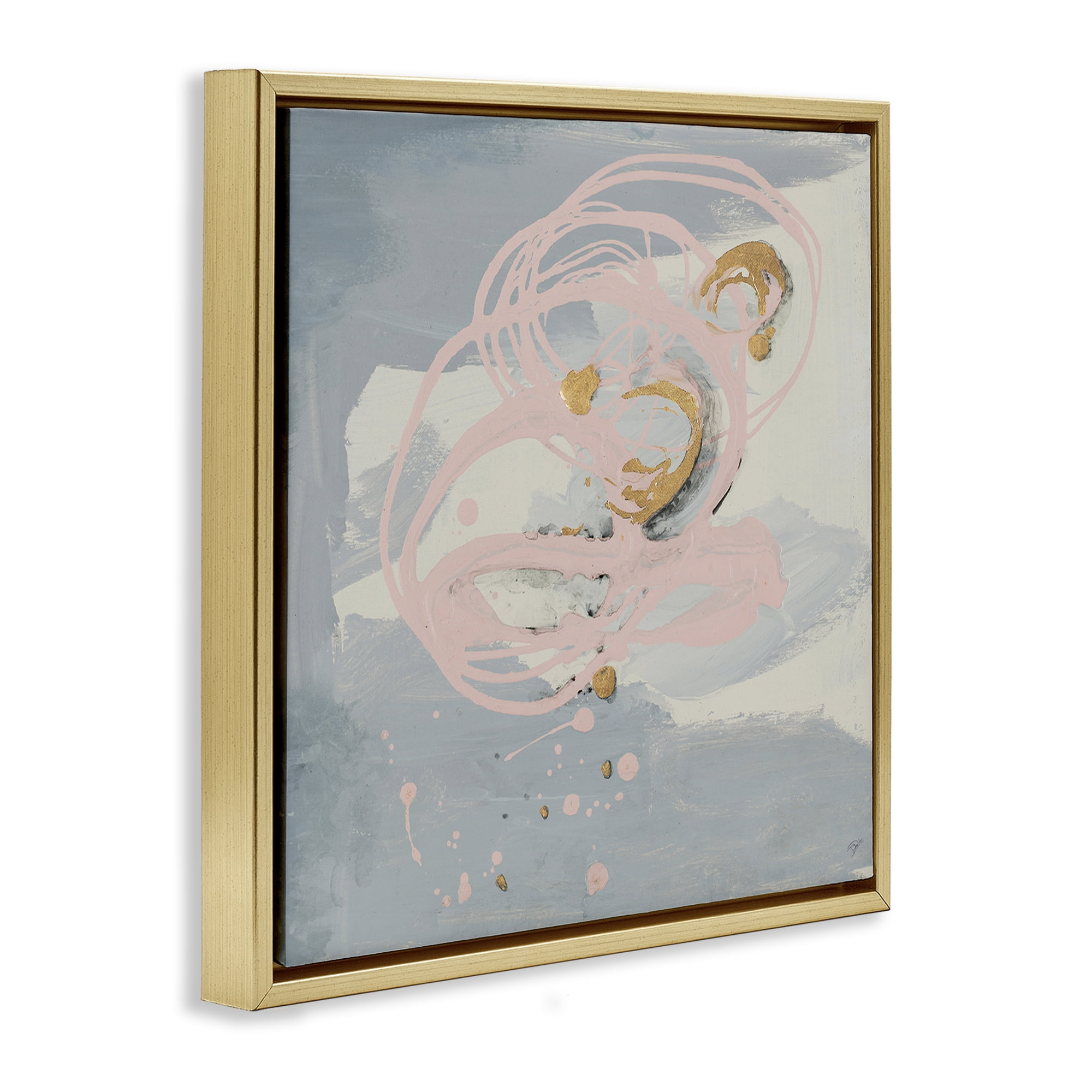 Stupell Industries Grey with Pink Swirl Abstract Painting Gold Floater Framed Canvas Art Print Wall Art, 25 x 25