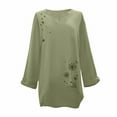 thumbnail image 2 of SHOPESSA Tops for Women Plus Size Hedging V-neck Polka Print Cotton Blouses Linen Long Sleeve T-shirt, 2 of 4