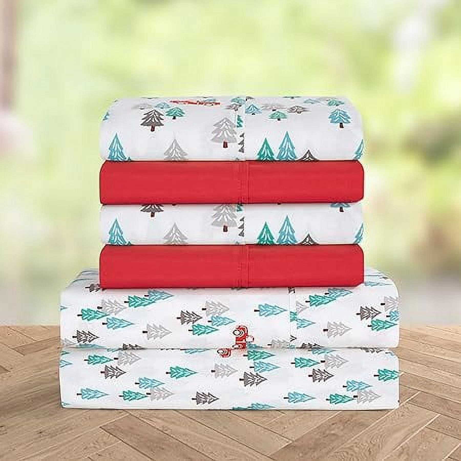 Elegant Comfort Soft 6-Piece Bed Sheets Set High-Quality Microfiber, Wrinkle & Fade Resistant, Holiday Pattern, Cal King, Pickup Tree