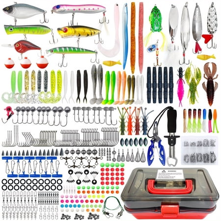 491Pcs Fishing Lures Tackle Kit with Tackle Box Includes Minnow Crankbait Spinnerbaits Spoons Soft Lures Jigs Hooks Weights Sinkers Float Plier for Bass Trout Pike Freshwater Saltwater Fishing