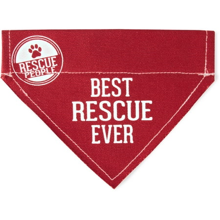 Pavilion - Best Rescue Ever - Red Canvas Large Dog Bandana Collar - 12