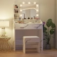 thumbnail image 7 of IDEALHOUSE White marble 2-Drawer Dressers, Makeup Vanity Desk with Mirror, Shelves, Upholstered Chair, Modern Bedroom Dressing Table, 7 of 7