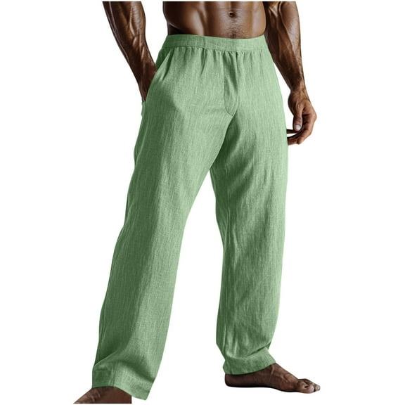 ZVNAΖH Men's Casual Linen Pant Beach Summer Pants Lightweight Trousers Loose Straight Leg Pants with Pockets
