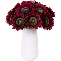 Viworld 10Pack Artificial Sunflower Flowers Long Stem Fake Silk Sunflowers Bouquets for Home Office Party Wedding Christmas Craft Decor (Red)