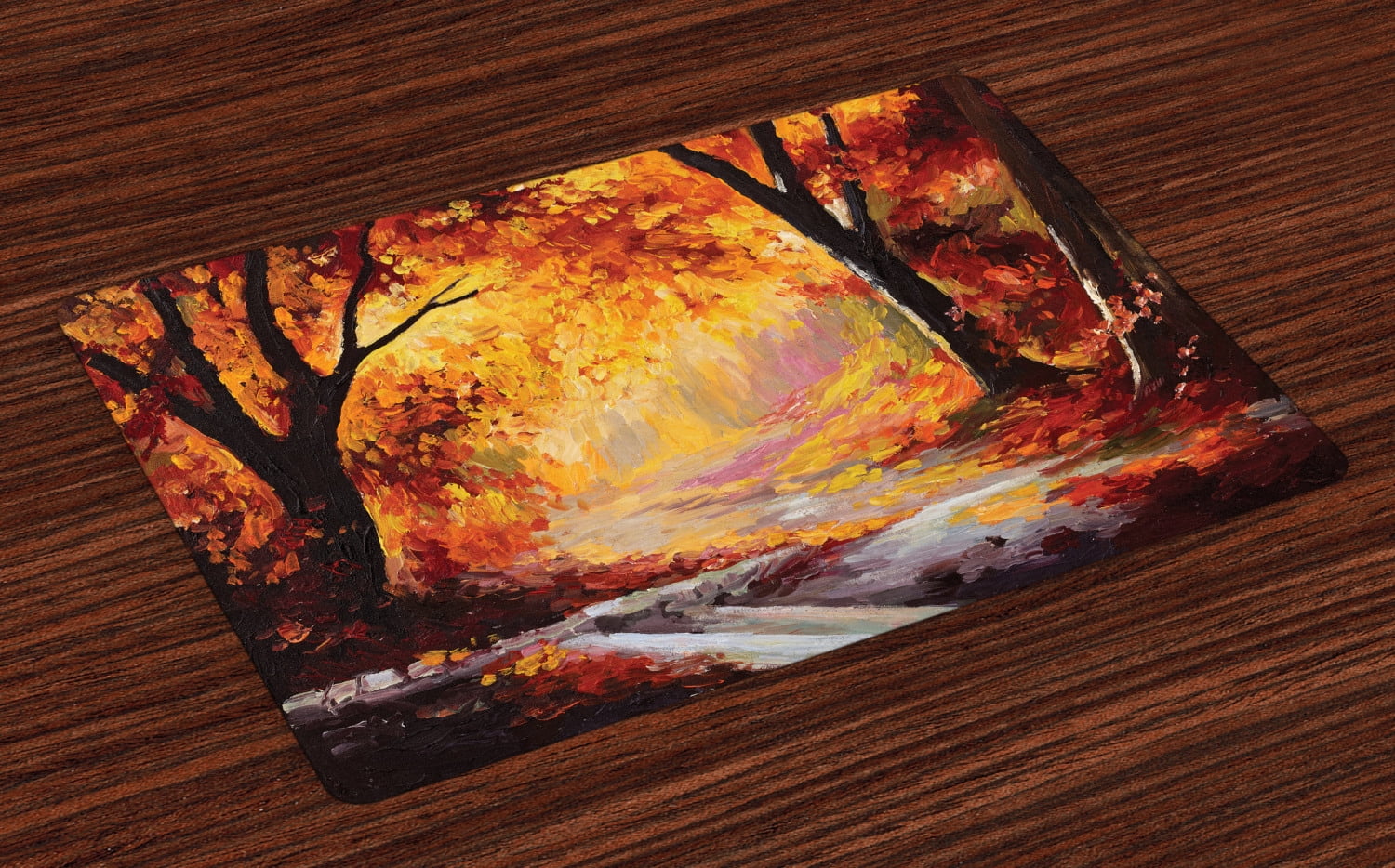 Ambesonne Autumn Place Mats Set of 4, Forest Trees Leaves, Standard ...