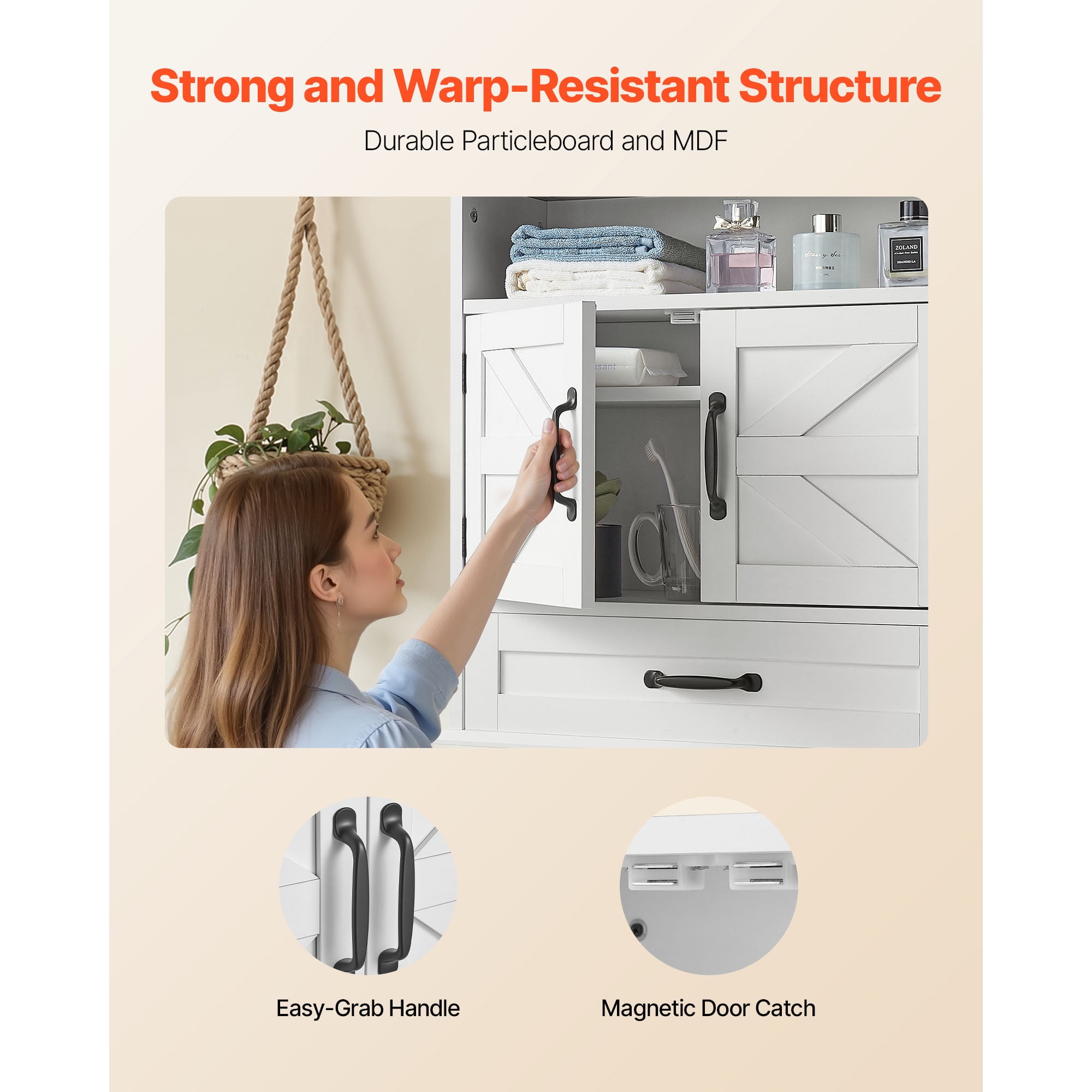 KFFKFF Bathroom Wall Cabinet with Adjustable Shelf, Over-the-Toilet Storage, Wall-Mounted Organizer with Drawer and Open Partition for Kitchen, Laundry Room, or Restroom, White