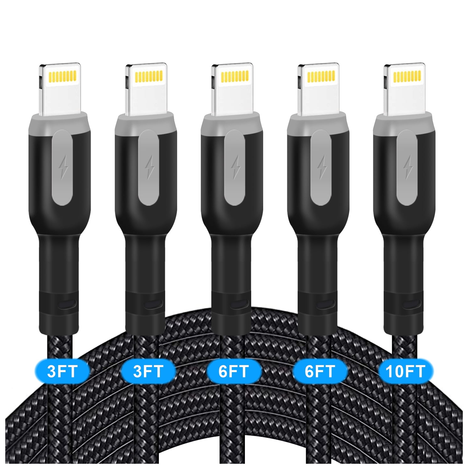 USB A to Lightning Cable, Wintekd 3FT/6FT/10FT Nylon Braided Charging Syncing Cord High-Speed Phone Cable Compatible with i-Phone Xs Max/X/8/7/Plus/6S/6/SE/5S(5 Pack)