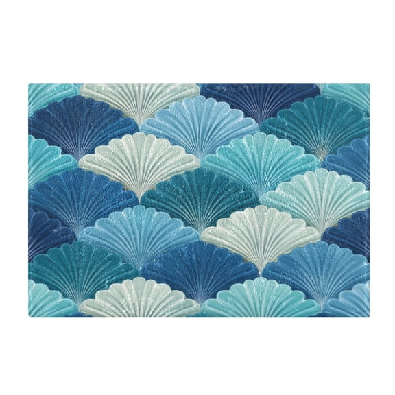 Rectangle Bath Rugs Plush Bathroom Carpet Mat Non Slip Bathroom Mats Blue Fan-shaped Shapes