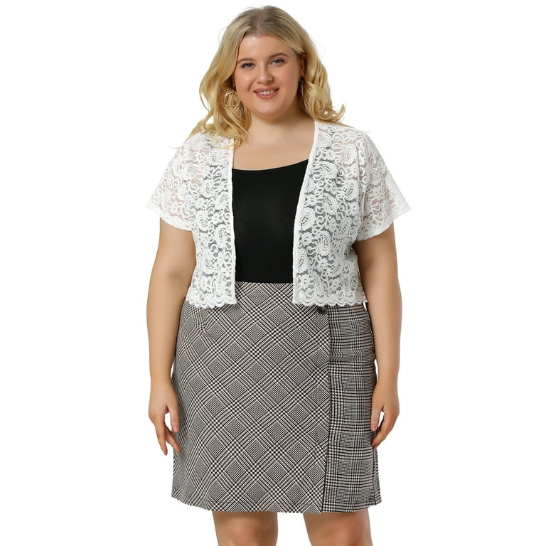 MODA NOVA Juniors Plus Size Lace Hollow Out Cropped Bolero Shrug