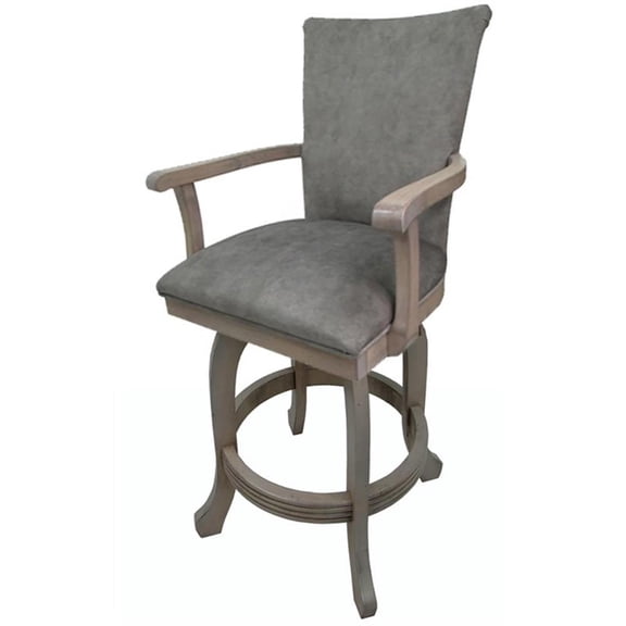 Tobias Designs 30" Swivel Wood Bar Stool with Arms in Trendy Pewter